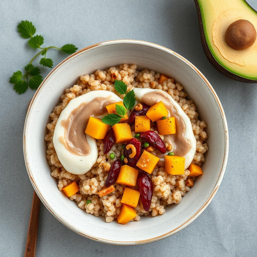 Bowl de Quinoa con Calabaza y Crema de Cacahuete