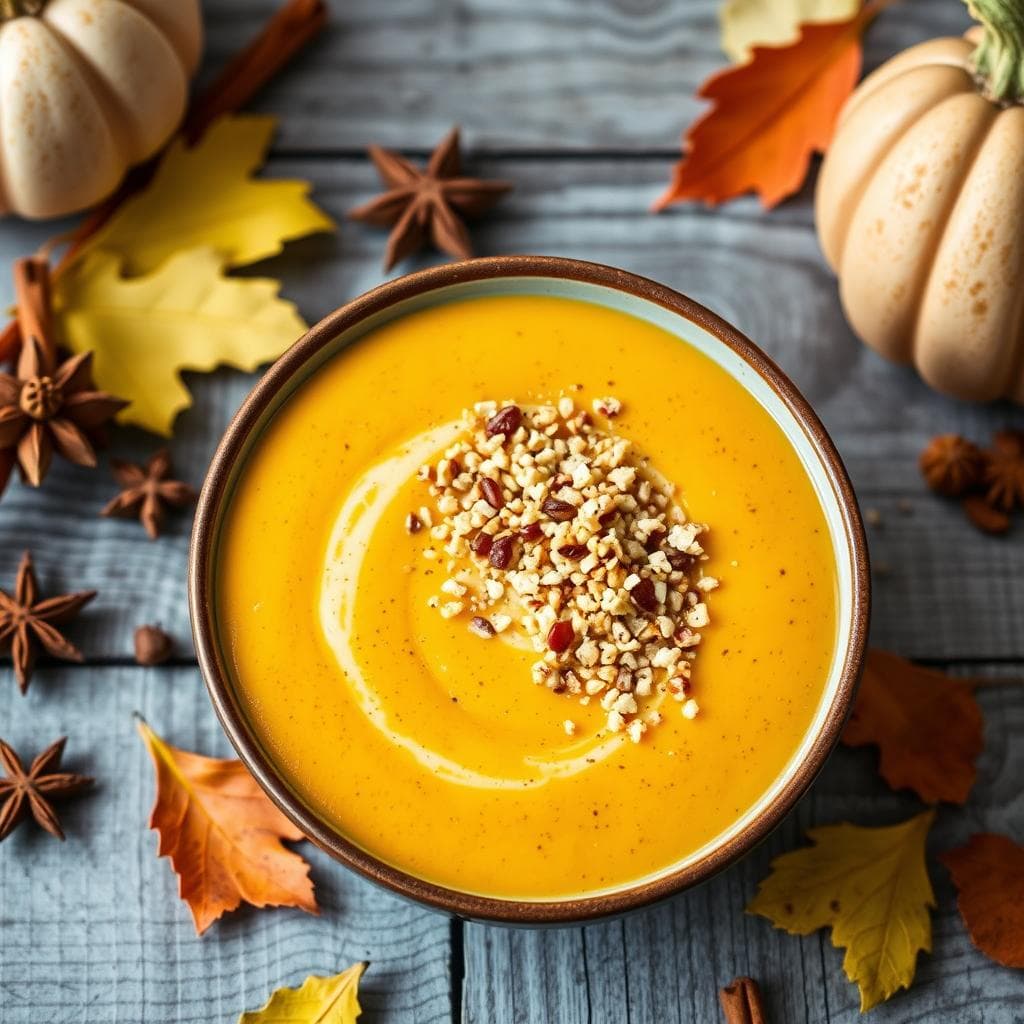 Bowl de Crema de Calabaza con Quinoa Inflada